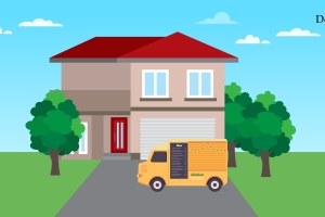 Graphic with house and food truck in driveway